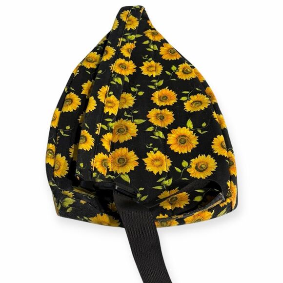 SUNFLOWER Print Black Canvas Sling Backpack Crossbody Bag - Picture 3 of 4